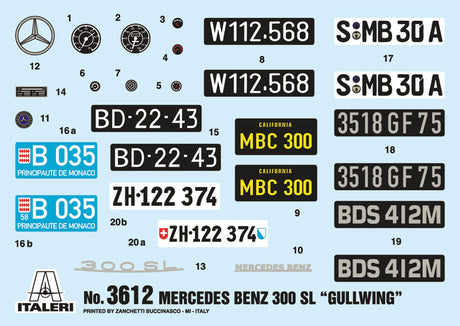 Italeri MODEL CARS Italeri 1/16 Mercedes Benz 300SL Gullwing Car Kit