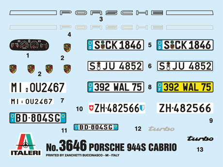 Italeri MODEL CARS Italeri 1/24 Porsche 944 S Convertible Car (Re-Issue) Kit
