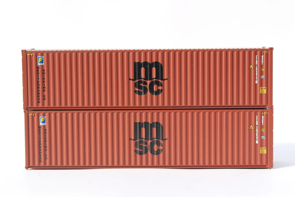 Jacksonville Terminal Company JTC MODEL TRAINS 405187 MSC FFAU (Florens lease, Brown with Black logo) 40' HIGH CUBE containers with Magnetic system, Corrugated-side N Scale