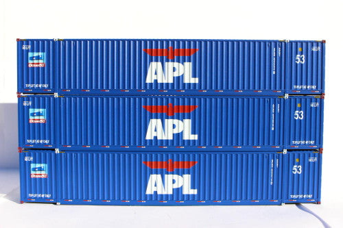 Jacksonville Terminal Company JTC MODEL TRAINS 953052 APL large logo set #2, "No Lift" Ocean 53' (HO Scale 1:87) 3 pack of containers with IBC castings at 53' corner HO Scale