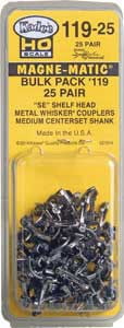 Kadee Details & Parts Kadee KAD11925 SE Shelf Whisker(R) Scale Knuckle Couplers - Kit - Magne-Matic(R) - Medium 19/64" Centerset Shank 25 Pair, HO Scale