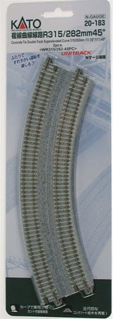 Kato Track Kato N 20183 Unitrack Concrete Tie Double Super-Elevated 11"-12 3/8" Radius 45-Degree Curved Track (2)