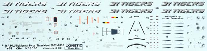 Kinetic MODEL AIRCRAFT Kinetic 1/48 F-16A TigerMeet 2009 (DACO Decal Design) Kit