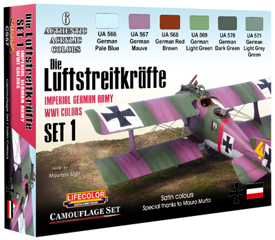 Lifecolor HOBBY PAINTS Lifecolor Acrylic Imperial German Army WWI Aircraft #1 Camouflage Acrylic Set (6 22ml Bottles)