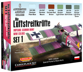 Lifecolor HOBBY PAINTS Lifecolor Acrylic Imperial German Army WWI Aircraft #1 Camouflage Acrylic Set (6 22ml Bottles)