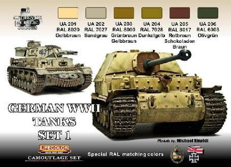 Lifecolor MODEL PAINTS Lifecolor Acrylic German WWII Tanks #1 Camouflage Acrylic Set (6 22ml Bottles)