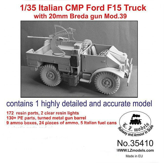 LZ Models MILITARY MODEL LZ Models 1/35 WWII Italian CMP Ford F15 Military Truck w/20mm Breda Gun Mod 39 Resin Kit