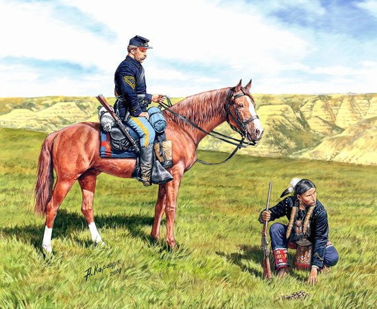 Master Box MILITARY MODEL Master Box Ltd 1/35 Civil War Yankee Scout & Indian Tracker w/Horses Kit