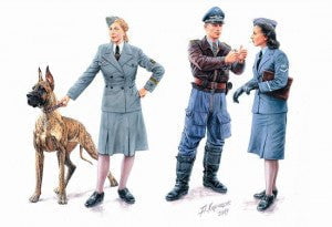 Master Box MILITARY MODEL Master Box Ltd 1/35 Women at War: Luftwaffe Assistants (2 Women, Man, Dog) Kit