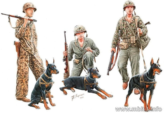 Master Box MILITARY MODEL Master Box Ltd 1/35 WWII Dogs in USMC Service (3 w/3 Figures) Kit