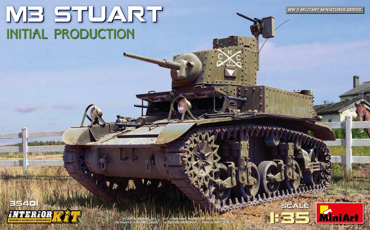 MiniArt 1/35 (AFV) Armored Fighting Vehicle MiniArt 35401 1/35 WWII M3 Stuart Tank Initial Prod. with Interior Model Kit