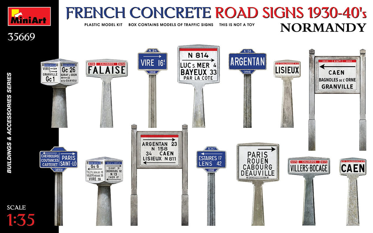 MiniArt 1/35 Scene Details MiniArt 35669 1/35 French Concrete Road Signs 1930-40s Normandy Model Kit