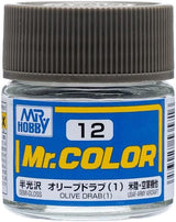 Mr. Hobby Paint Mr. Hobby C12 Mr. Color Semi Gloss Olive Drab Lacquer Paint 10ml