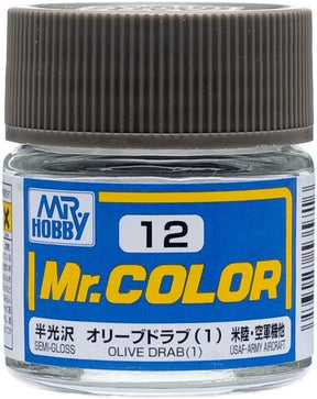 Mr. Hobby Paint Mr. Hobby C12 Mr. Color Semi Gloss Olive Drab Lacquer Paint 10ml