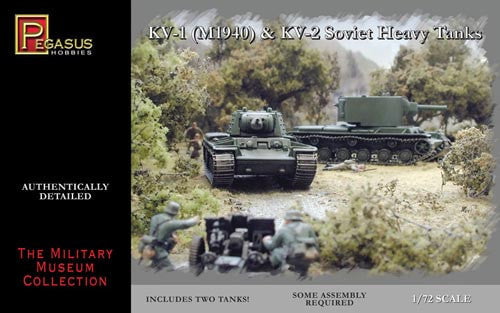 Pegasus MILITARY MODEL Pegasus Military 1/72 Soviet KV1 Mod 1940 & KV2 Tank (2) (Snap Kit)