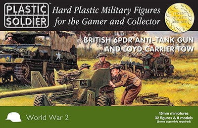 Plastic Soldier WARGAMING Plastic Soldier 15mm WWII British 6-Pdr Anti-Tank Gun (4), Loyd Carrier Tow (4) & Crew (32) Kit