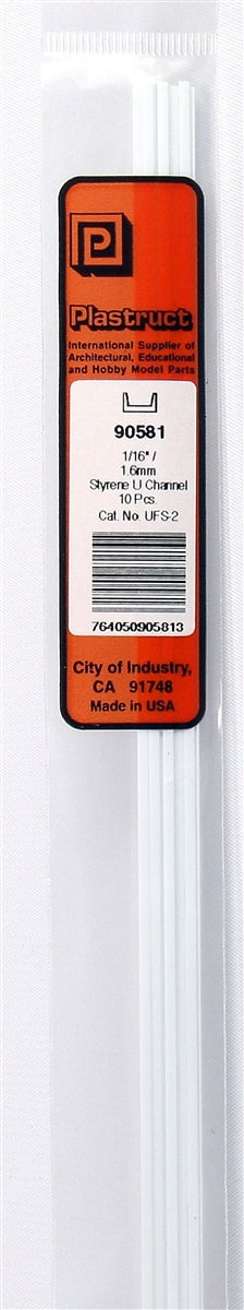 Plastruct Supplies Plastruct 90581 UFS-2 Styrene Deep U Channel, 1/16" (10)