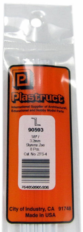 Plastruct Supplies Plastruct 90593 ZFS-4 Styrene Zee Bar, 1/8" (8)