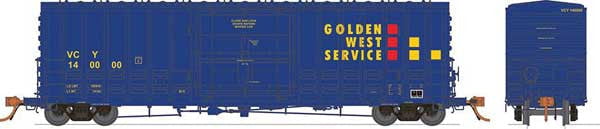 Rapido Rapido 137004-4 Golden West Service (Ventura County VCY, blue, yellow, red) #140011 Class B-100-40 Plug-Door Boxcar HO Scale