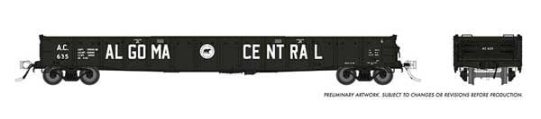 Rapido Rapido 50046A AC - Algoma Central #710 (As-Delivered, balck, Billboard Lettering) 52' 6" Canadian Mill Gondola HO Scale