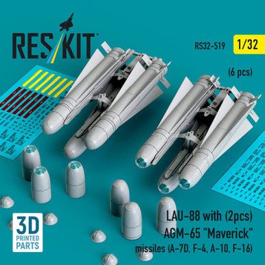 ResKit ResKit 1/32 AGM-65 Maverick missiles (6 pcs) with LAU-88 (2 pcs) (A-10, F-16, F-8) (3D Printed)