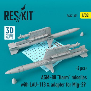 ResKit ResKit 1/32 AGM-88 Harm missiles with LAU-118 & adapter for Mig-29 (2 pcs)