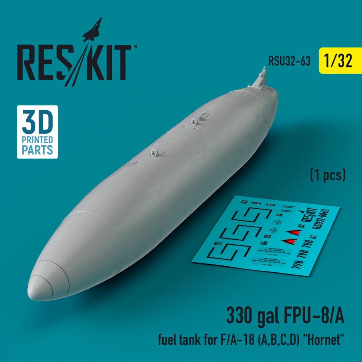 ResKit ResKit 1/32  L5330 gallon FPU-8/A fuel tank for F/A-18 (A,B,C,D) Hornet (1 pcs) (3D Printed) (1/32)
