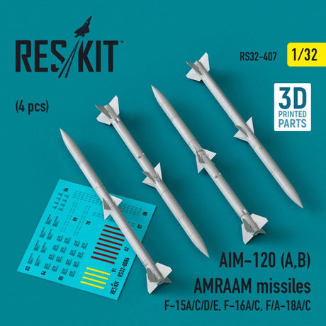 ResKit ResKit 1/32  L5AIM-120 (A,B) AMRAAM missiles (4 pcs) (F-15A/C/D/E, F-16A/C, F/A-18A/C) (3D Printed) (1/32)