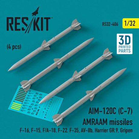 ResKit ResKit 1/32  L5AIM-120C (C-7) AMRAAM missiles (4 pcs) (3D Printed) (1/32)