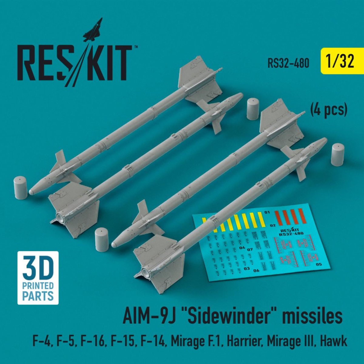 ResKit ResKit 1/32  L5AIM-9J Sidewinder missiles (4 pcs) (3D Printed) (1/32)
