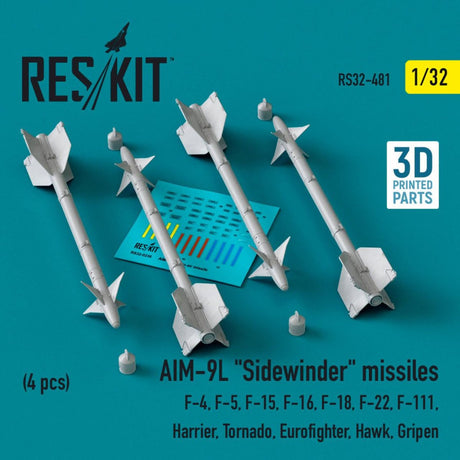 ResKit ResKit 1/32  L5AIM-9L Sidewinder missiles (4 pcs) (3D Printed) (1/32)