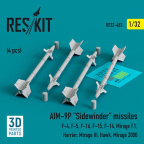 ResKit ResKit 1/32  L5AIM-9P Sidewinder missiles (4 pcs) (3D Printed) (1/32)