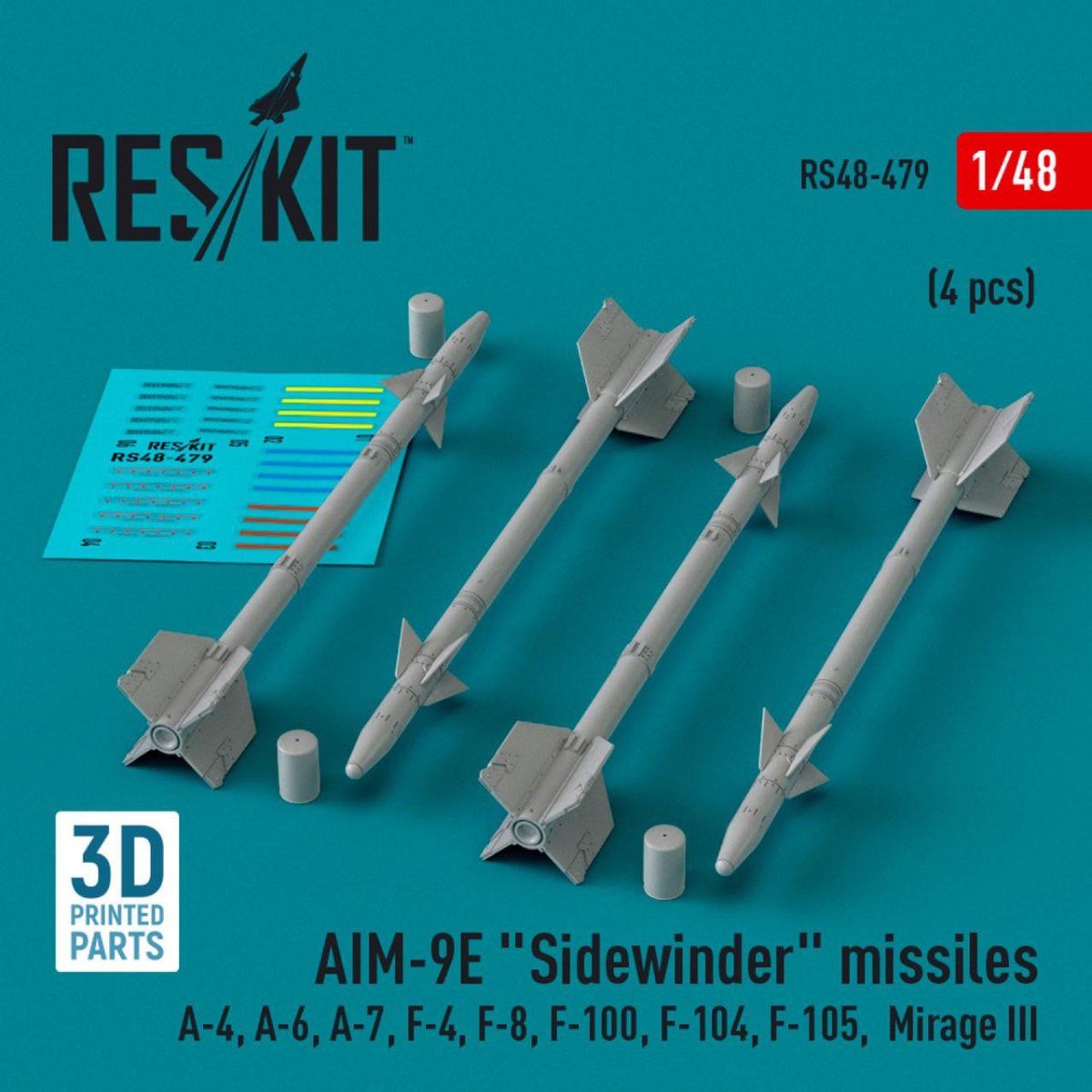 ResKit ResKit 1/48 AIM-9E Sidewinder missiles (4 pcs) (3D Printed) (1/48)