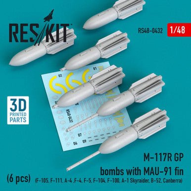 ResKit ResKit 1/48 M-117R GP bombs with MAU-91 fin (6 pcs) (F-111, A-4 ,F-4, F-5, F-104, F-100, A-1 Skyraider, B-52, Canberra) (3D Printing)