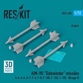 ResKit ResKit 1/72 AIM-9D Sidewinder missiles (4 pcs) (3D Printed) (1/72)