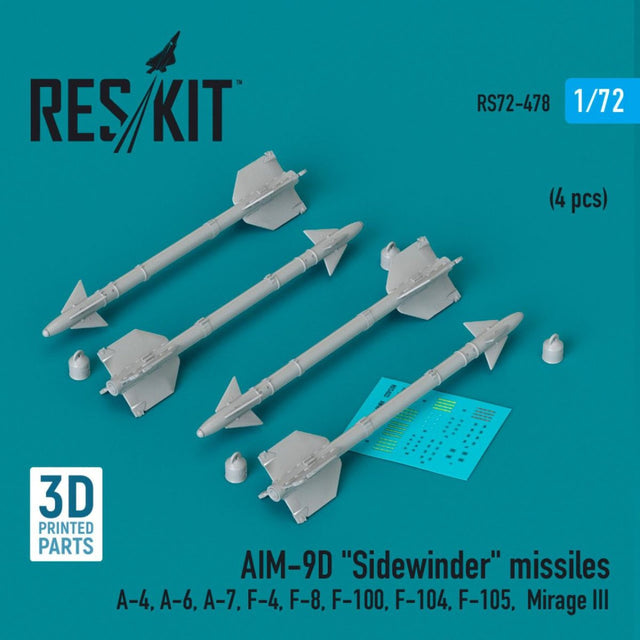 ResKit ResKit 1/72 AIM-9D Sidewinder missiles (4 pcs) (3D Printed) (1/72)