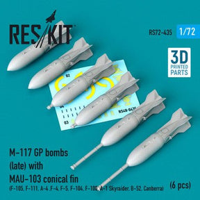 ResKit ResKit 1/72 M-117 GP bombs (late) with MAU-103 conical fin (6 pcs) (F-111, A-4 ,F-4, F-5, F-104, F-100, A-1 Skyraider, B-52, Canberra) (3D Printing)