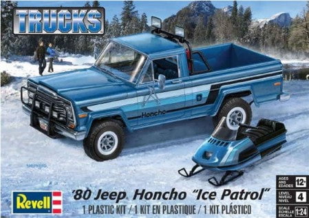 Revell-Monogram MODEL CARS Revell-Monogram Model Cars 1/25 1980 Ice Patrol Honcho Jeep w/Snowmobile Kit