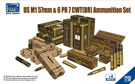 Riich MILITARY MODEL Riich Military 1/35 U.S. M1 57mm & 6 PR 7 CWT(BR) Ammunition Set (4 Sets) Kit
