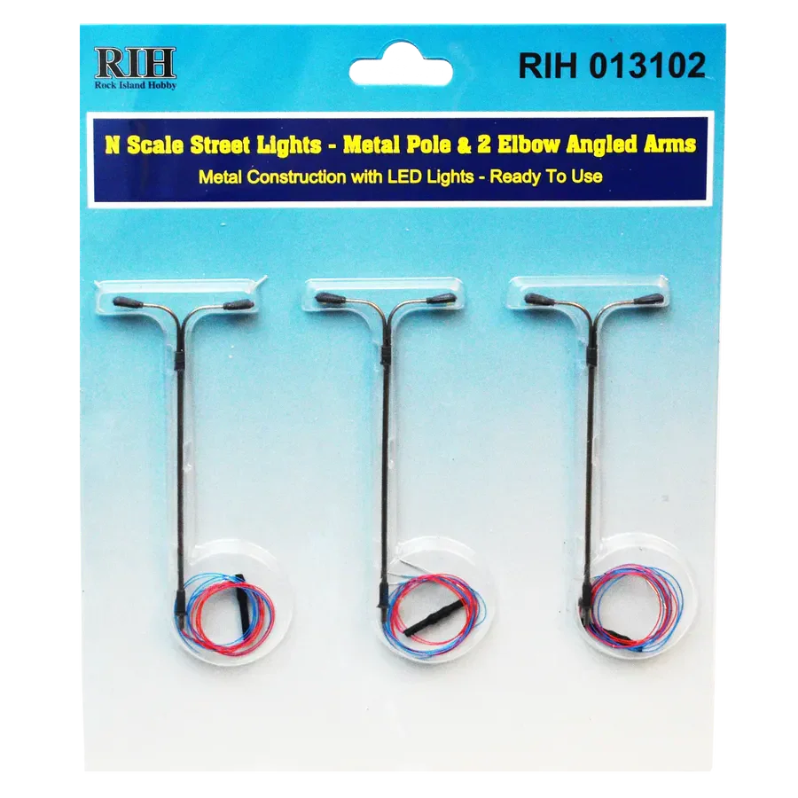 Rock Island Hobby Rock Island Hobby 13102 N Scale Street Light 2 Elbow Arms 3 Pack