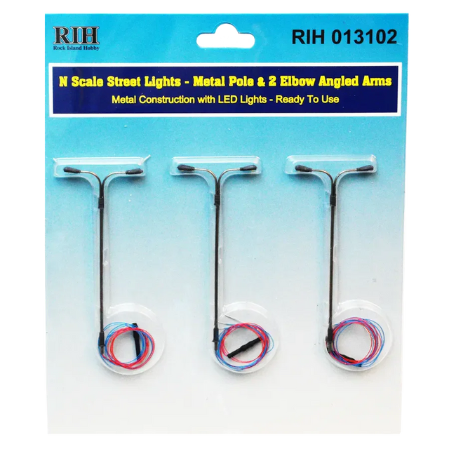 Rock Island Hobby Rock Island Hobby 13102 N Scale Street Light 2 Elbow Arms 3 Pack