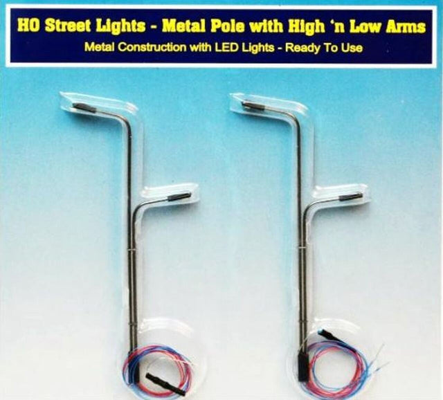 Rock Island Hobby Rock Island Hobby RIH-012103 HO Scale Street Lights 2 vertical poles w high and low arms 012103