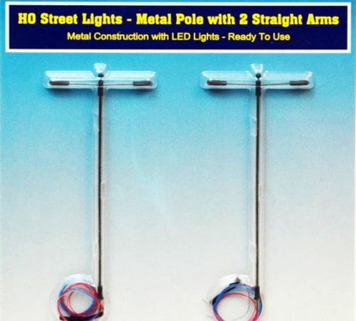 Rock Island Hobby Rock Island Hobby RIH-012104 HO Scale Street Lights with single pole and 2 straight arms 012104