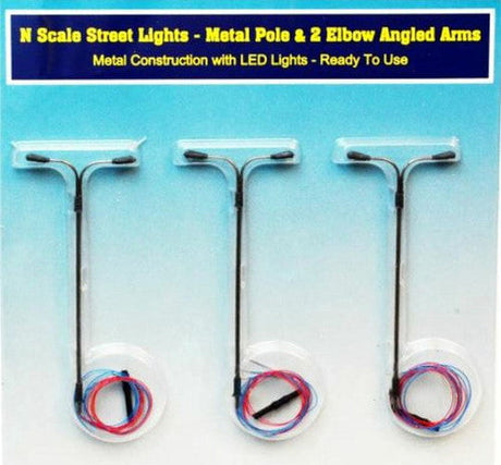 Rock Island Hobby Rock Island Hobby RIH-013102 N Scale Streetlights vertical pole and 2 elbow angled arms 013102
