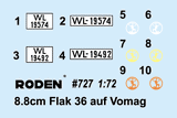 Roden MILITARY MODELS Roden 1/72 Selbstfahrlafette to Fahrgestell VOMAG Anti-Aircraft Vehicle 7 or 660 w/8,8cm Flak 36 Gun Kit