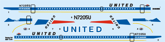 Roden MODEL AIRPLANES Roden 1/144 B720 United Passenger Airliner Kit