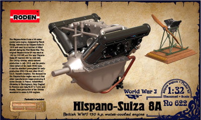 Roden MODEL AIRPLANES Roden 1/32 Hispano Suiza 8A WWI 150hp Water-Cooled Aircraft Engine Kit