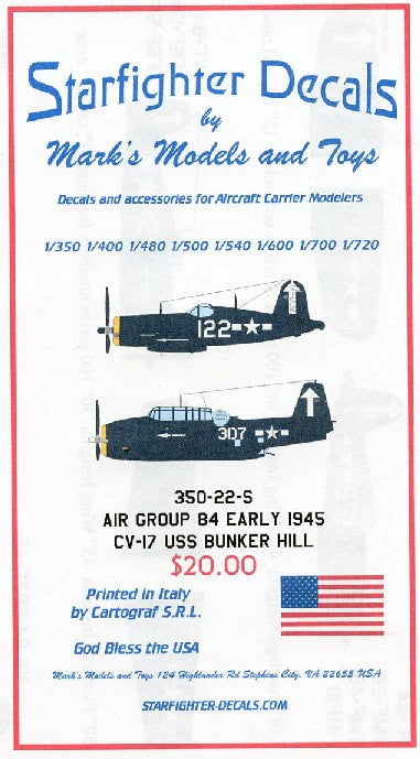 Starfighter Decals DECALS Starfighter Decals 1/350 USS Bunker Hill CV17 Air Group 84 Early Markings 1945