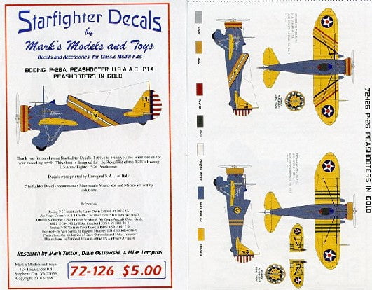 Starfighter Decals DECALS Starfighter Decals 1/72 P26A in Gold USAAC Pt.4