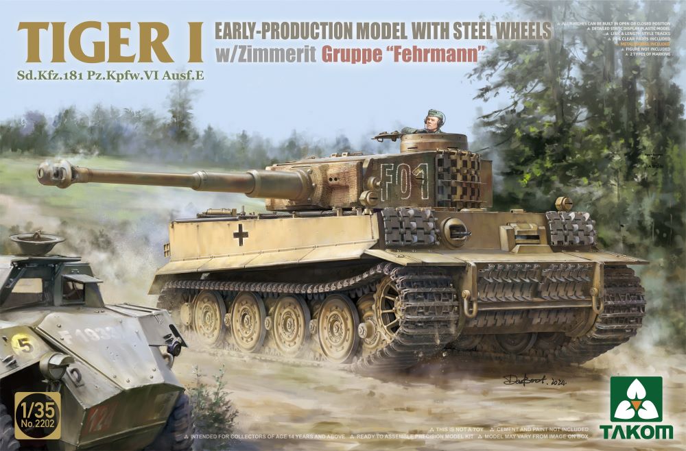 Takom MILITARY MODEL Takom 1/35 Tiger I Early Production SdKfz 181 PzKpfw VI Ausf E Tank w/Steel Wheels & Zimmerit Kit